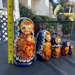 Hand-Painted Russian Nesting Dolls - Blue and Orange